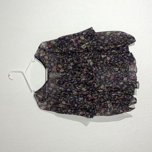 REBECCA TAYLOR Navy Floral Sheer 100% Silk Top - SZ 4